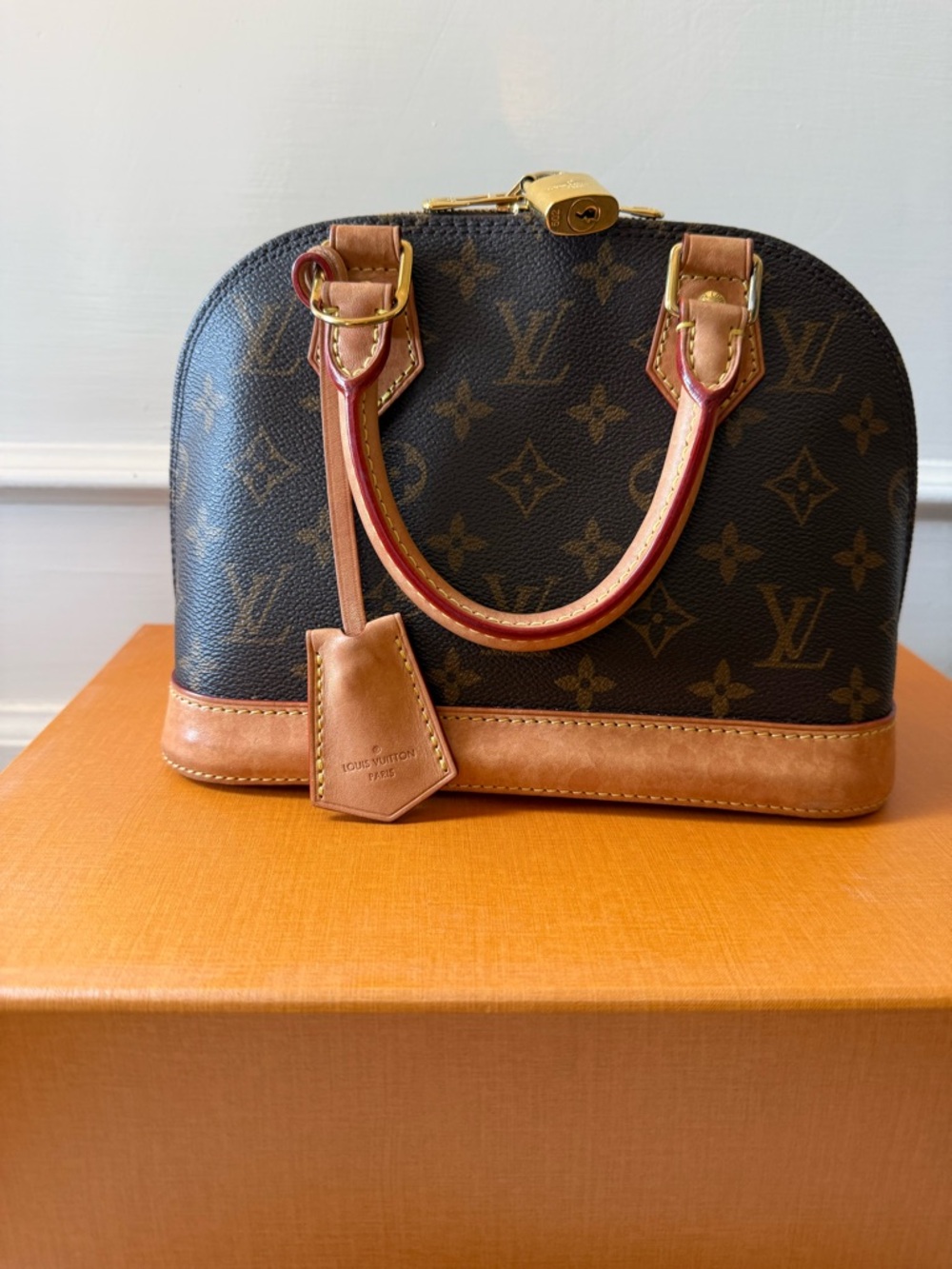 Louis Vuitton Monogram Alma BB Satchel in Brown with Tan Trim